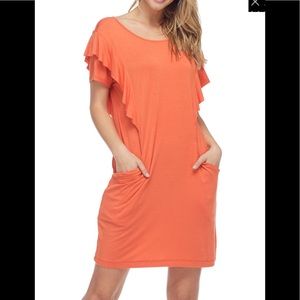 Knit Ruffle-Sleeve Shift Dress